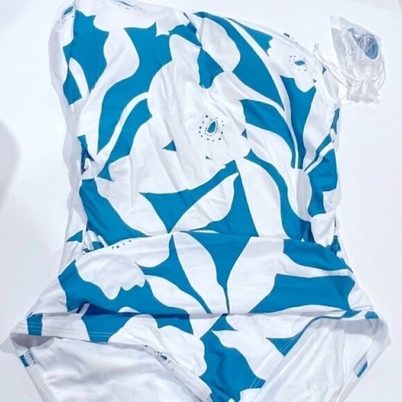 ANNE COLE Asymmetric Floral-Print One-Piece Swimsuit swimwear New TEPT size 10 - Picture 13 of 16